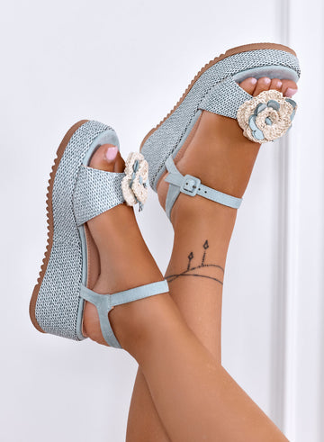 AMELIA - Sandali azzurri Platform con Fiore Crochet Bicolore