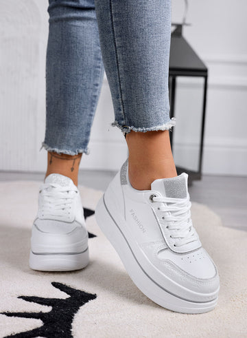 AMELIA - Zapatillas blancas con insertos de glitter plateado
