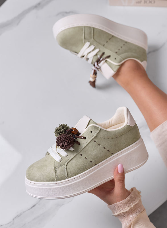 ANDREA - Sneakers Verde Salvia Platform con applicazioni
