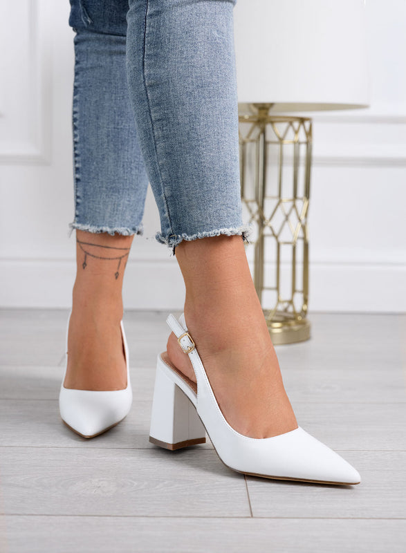 ANGELICA - Décolleté slingback blancas de punta con tacón ancho