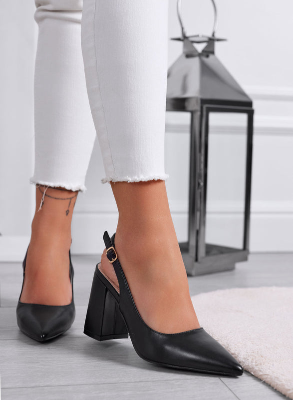 ANGELICA - Décolleté slingback negras de punta con tacón ancho