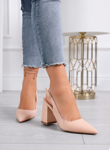 ANGELICA - Décolleté slingback nude de punta con tacón ancho
