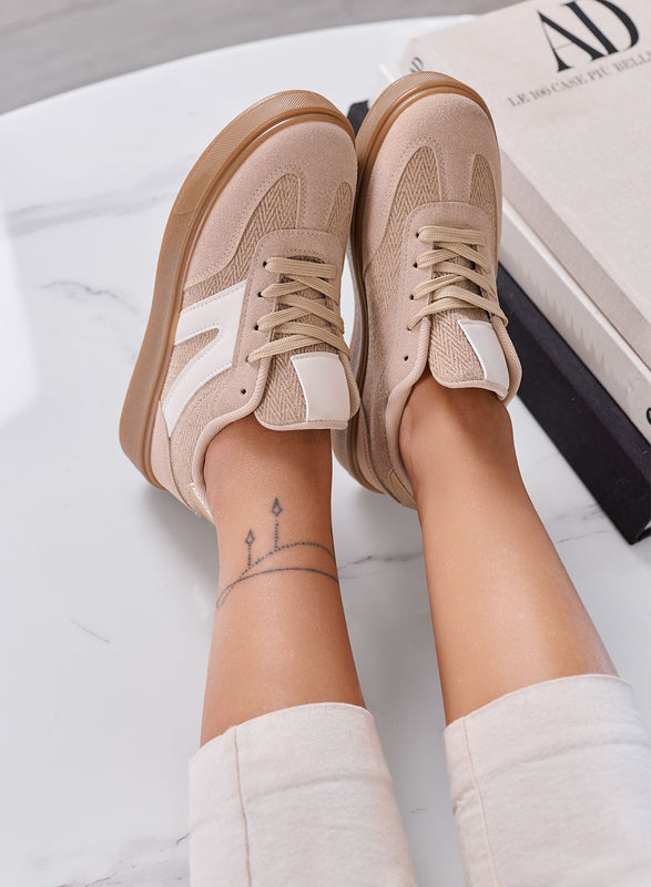 ANGELINA - Sneakers Donna Beige con Dettagli Bianchi