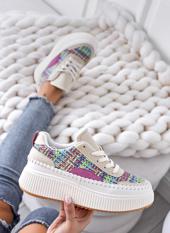 ANNACHIARA - Sneakers in tessuto multicolor con zeppa