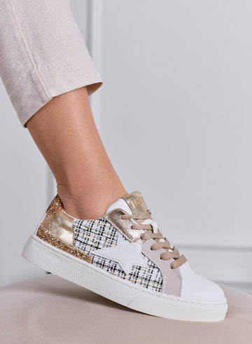 WAYS - Sneakers Bianche con inserti glitter oro e Dettagli in tweed