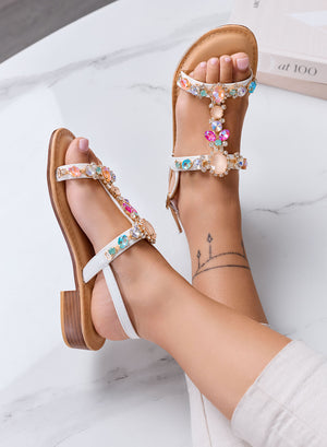 ASTRID - Sandali Gioiello bassi Bianchi con pietre multicolor