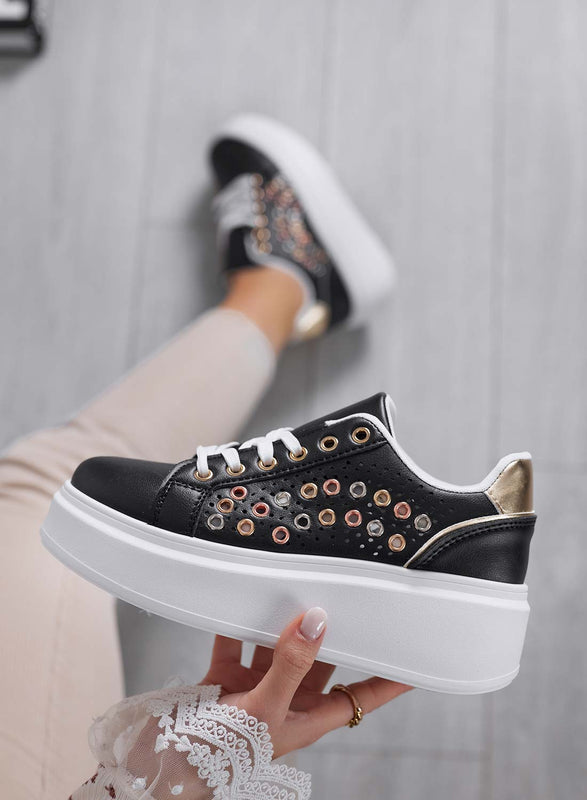 BAKER - Zapatillas blancas perforadas con ojales metálicos multicolor