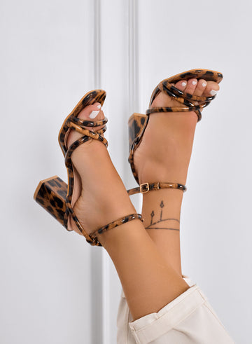 BERTEN - Leopard print sandals with block heel and ankle strap