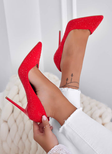BLANCA - Red jeweled stiletto high heel pumps