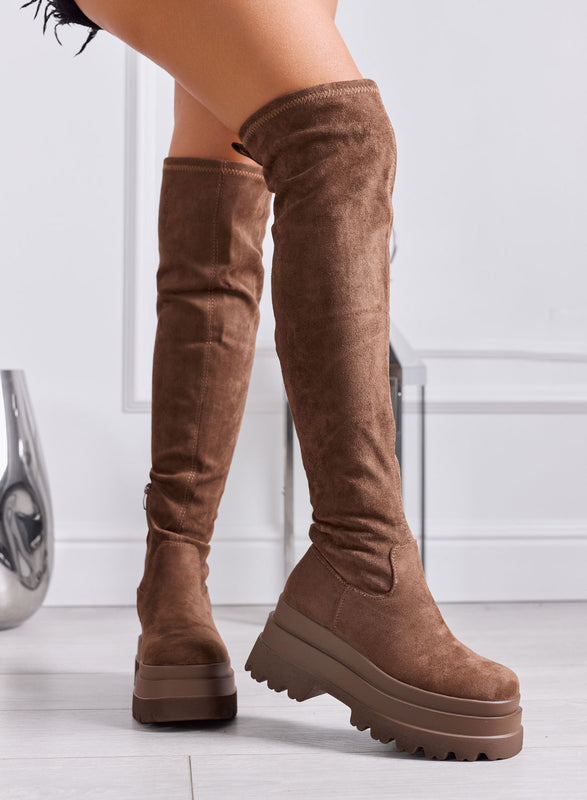 BRANDY - Stivali Donna Marroni Scamosciati con suola Platform