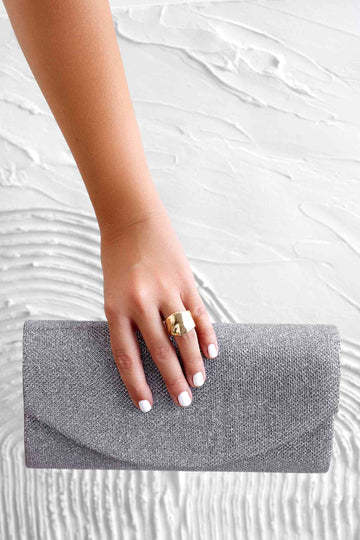 Bolso pochette plateado B220 en tejido laminado