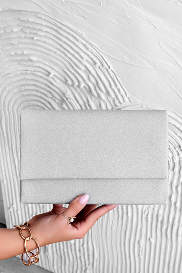 B218 silver clutch bag with glitter