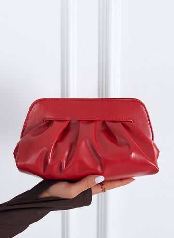 Red eco-leather clutch bag with chain