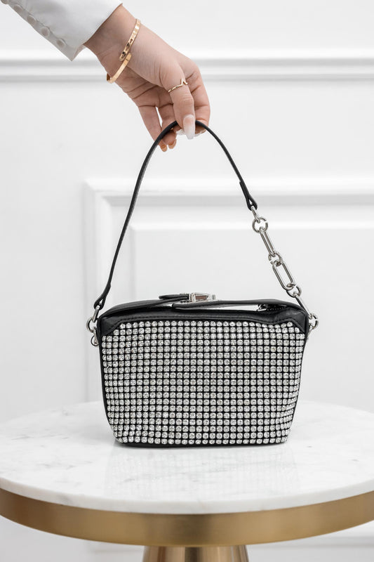 Bolso de mano negro con pedrería B209