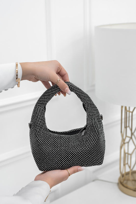 Bolso de mano negro con pedrería B208