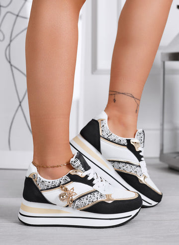 CARMEN - Zapatillas negras con abeja joya dorada