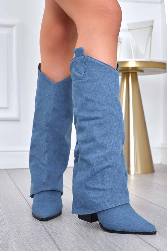 CETTY - Botas camperas blue jeans con vuelta