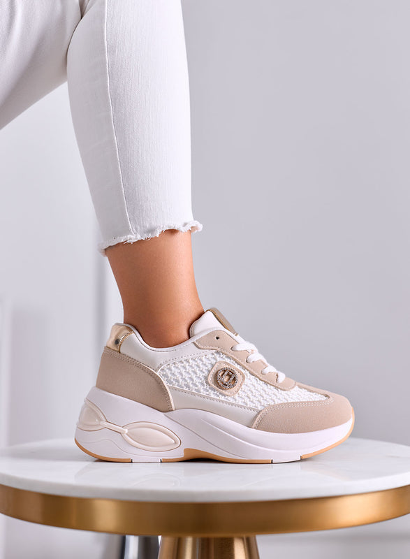 CLIO - Beige Platform Sneakers with Mesh Inserts
