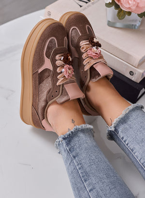 CLOE - Sneakers Donna fango con Fiori e Suola Platform