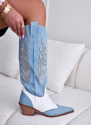CORINE - Blue jeans camperos boots with glitter