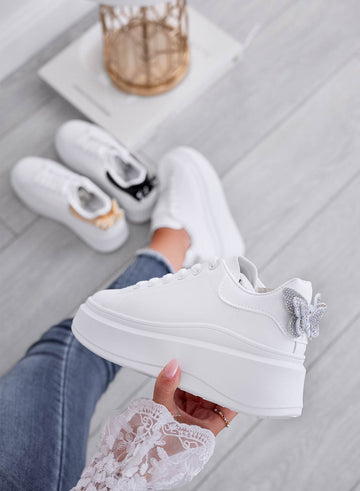 CRISTINA - White sneakers with silver jeweled butterfly
