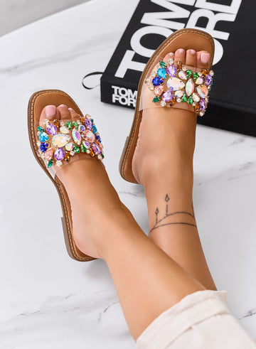 DAFFY - Sandali Ciabattine trasparenti con applicazioni gioiello multicolor