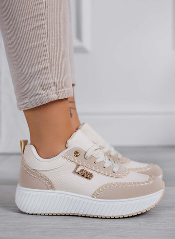 DAVIS - Zapatillas de mujer con suela gruesa y paneles en contraste beige