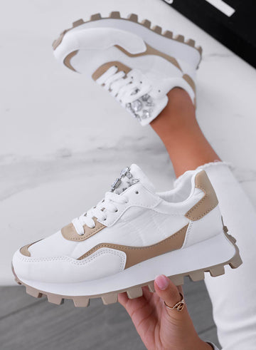 DEAA - White sneakers with beige inserts and jewel application