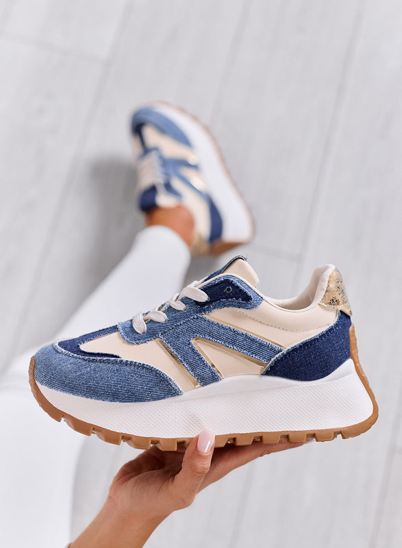 DENISE - Zapatillas azul vaquero con detalles beige y suela alta