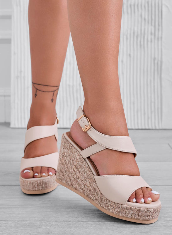 DEVON - Sandalias beige con cuña de yute