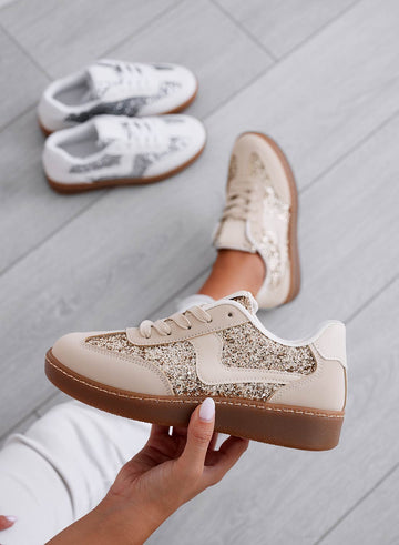 DOLORES - Deportivas beige con purpurina dorada