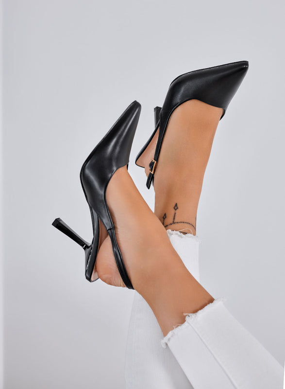 DORIE - Décolleté negras slingback de punta con tacón de aguja de 10 cm