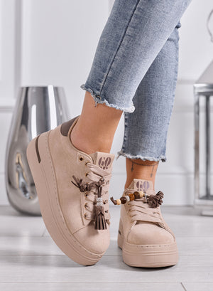 DOROTHY - Sneakers Donna Beige Scamosciate Platform con Nappine