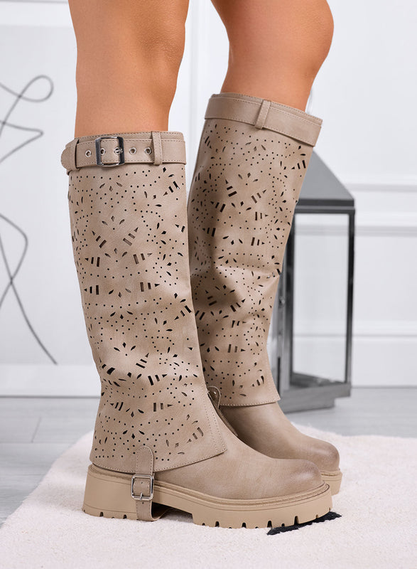 DOROTHY - Botas color fango perforadas 2 en 1 con caña removible
