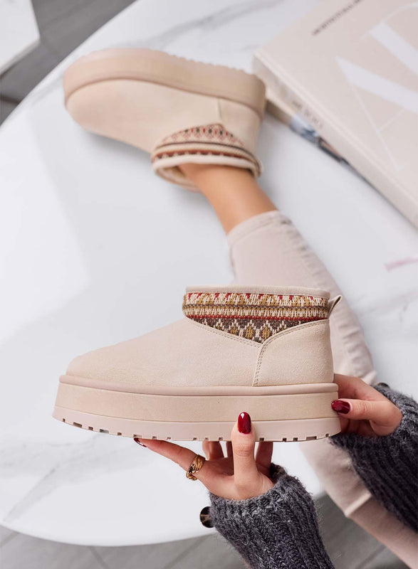 DYLAN - Botines beige acolchados para mujer con diseño étnico