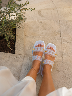 IBIZA - Sandalias de playa Alexoo blancas de goma con cadena