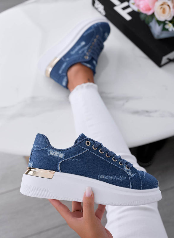 EDEN - Blue jeans sneakers with gold plate
