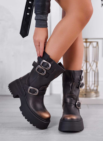 ELETTRA - Botines marrones con hebillas plateadas