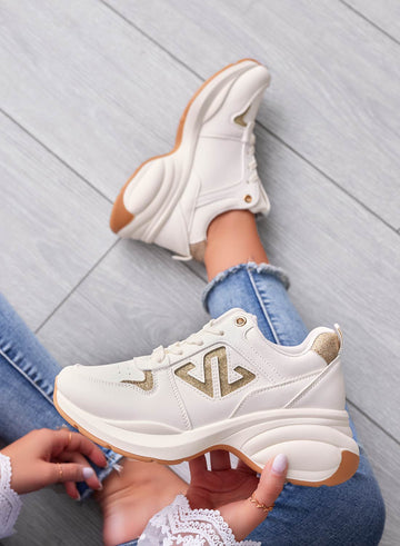 ELISABETTA - Beige sneakers with gold glitter inserts