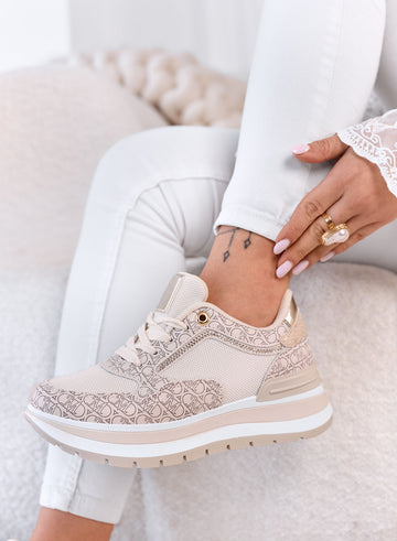 EMMA - Sneakers Beige con Stampa e Dettagli in strass
