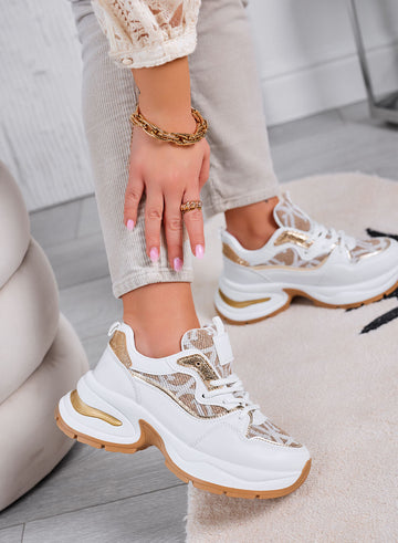 ENEA - Zapatillas blancas con inserciones de tela beige