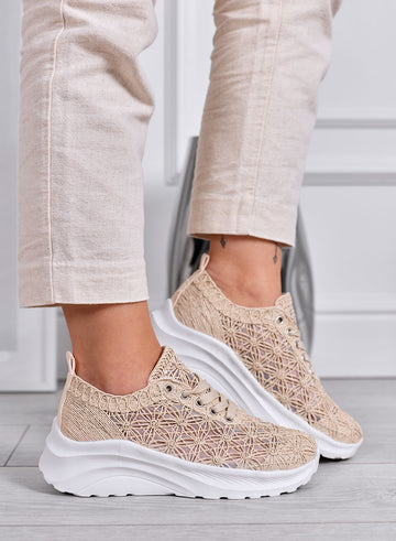 ESRA - Beige perforated sneakers with lightweight comfort sole
