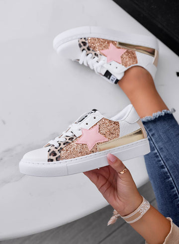 ETHEL - Deportivas blancas con inserciones de estrella y purpurina en oro rosa