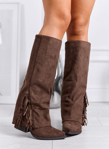 ETHEL - Bottes western marron avec franges et talon large