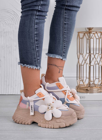 Baskets beige multicolores avec fleur et ourson bijou