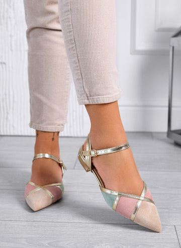 FABIOLA - Bailarinas beige de punta con paneles a contraste