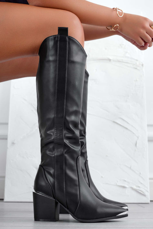 Stivali camperos neri con tacco in finto legno