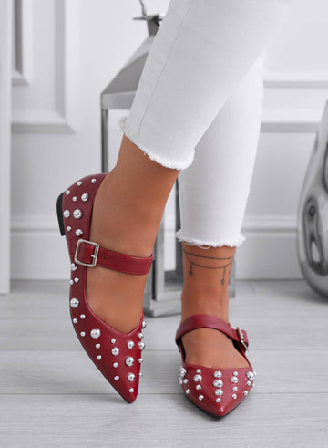 FRANCA - Burgundy pointed ballerinas with silver sphere studs