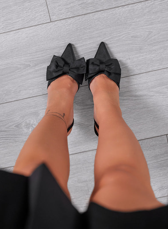 FRANCESCA - Salones slingback negros con lazo y tacón de 10 cm