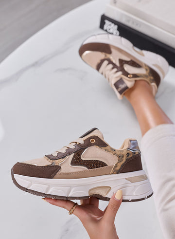 FRIDA - Sneakers Chunky Donna Beige e Marroni con Dettagli Animalier